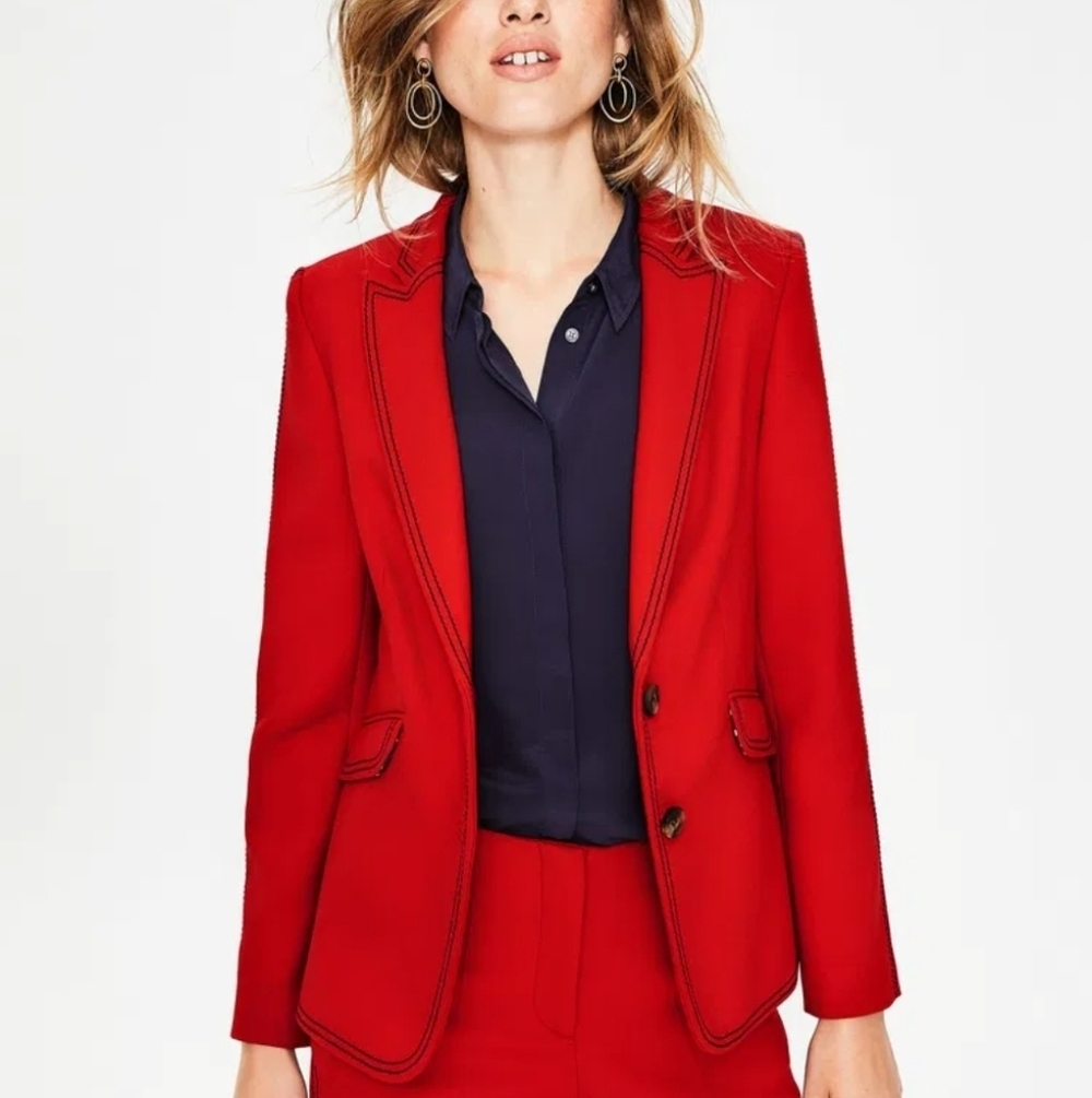 Boden Red Tailored Blazer with Contrast Stitching